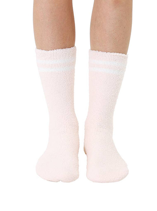 "Dog Lover" Fuzzy Crew Socks w/ Bottom Grip Phrase - Cream