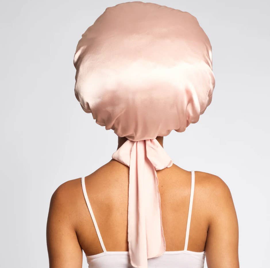 Adjustable Oversized Satin Bonnet - Blush