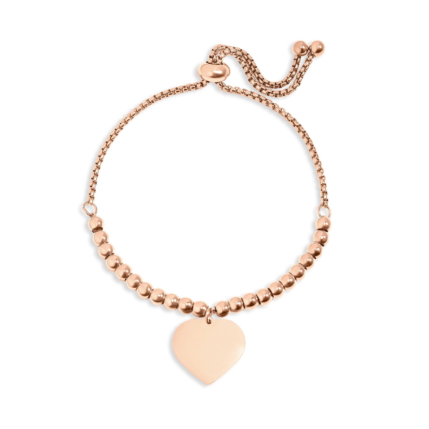 Stainless Steel Adjustable Engravable Heart Beaded Bracelet