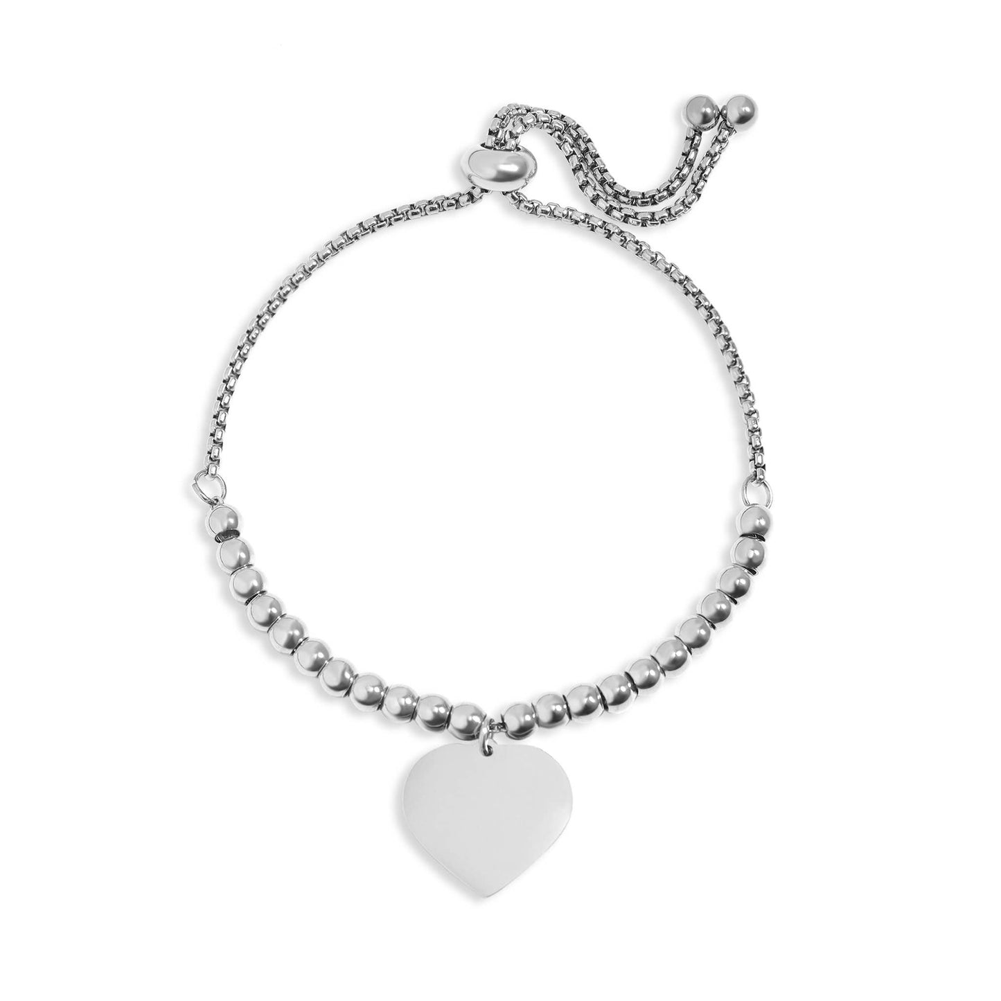 Stainless Steel Adjustable Engravable Heart Beaded Bracelet