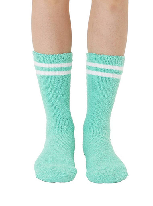"Cat Lover" Fuzzy Crew Socks w/ Bottom Grip Phrase - Teal