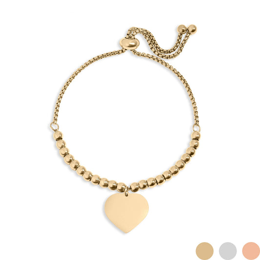 Stainless Steel Adjustable Engravable Heart Beaded Bracelet