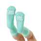 "Cat Lover" Fuzzy Crew Socks w/ Bottom Grip Phrase - Teal