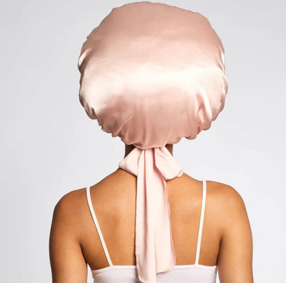 Adjustable Oversized Satin Bonnet - Blush